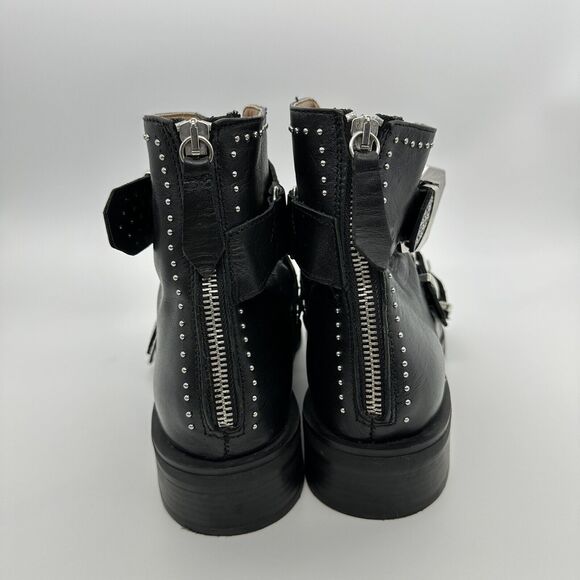 ZARA Ankle Boots  Leather Studded Strappy Zip Back Biker Size 40 - Picture 4 of 6